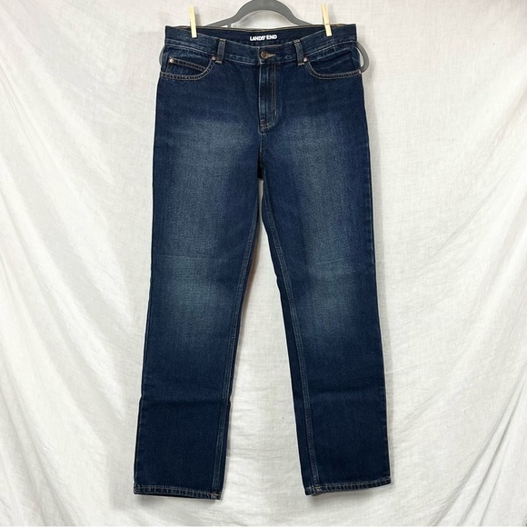 Lands End Dark Wash Mid Rise Straight Leg Jeans Women 31x29 💯 Cotton Rockabilly - Picture 1 of 12